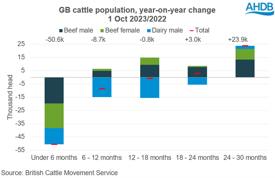 GB cattle population YOY change - Oct 23